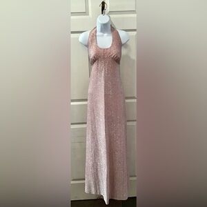 Young Edwardian Elegant Pink Halter Maxi Dress